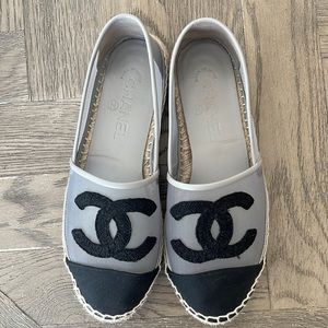 Gray and black Chanel espadrilles